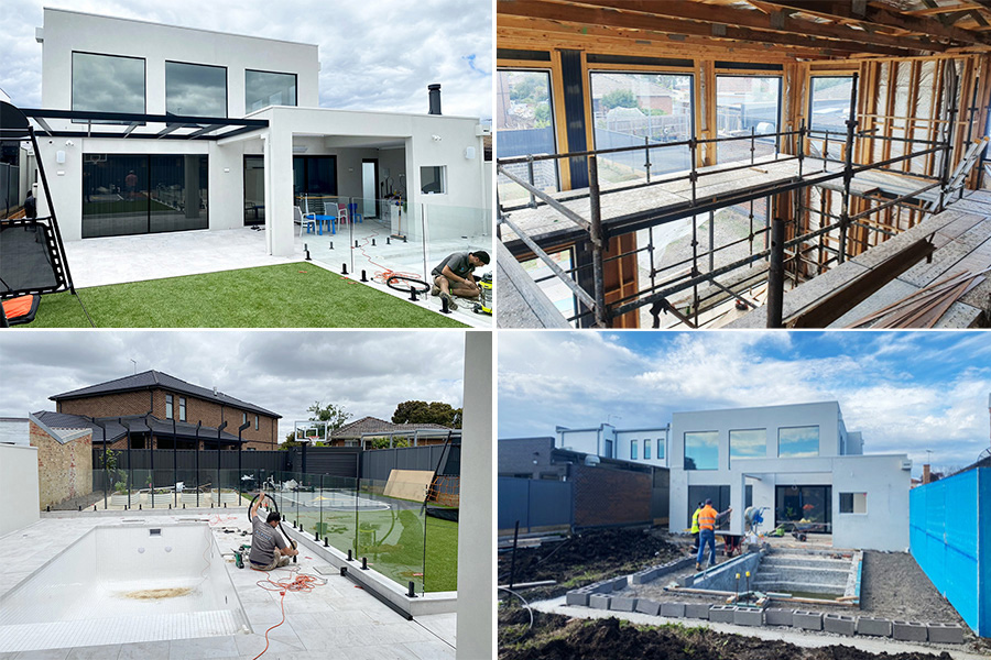 Pool, basketball court, vertical garden, raised garden beds